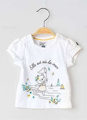 Tricou croială cambrată mâneci scurte alb ELLE EST OU LA MER fată