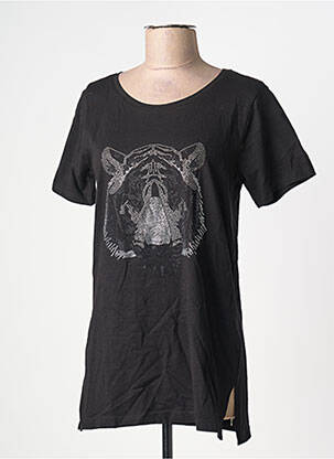 Tricou serigrafie cu strasuri mâneci scurte negru CREAM femeie