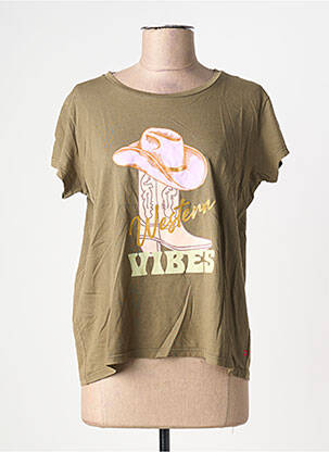 Tricou serigrafie mâneci scurte verde ONE TEE femeie