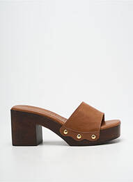 Mulete/saboți țesătură satinată toc de 7 la 9 cm maro GADEA femme