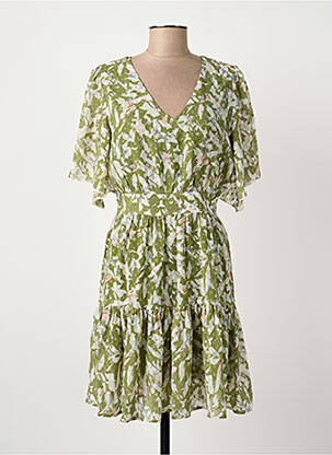 Rochie midi imprimeu fantezie mâneci scurte verde ARTLOVE femeie