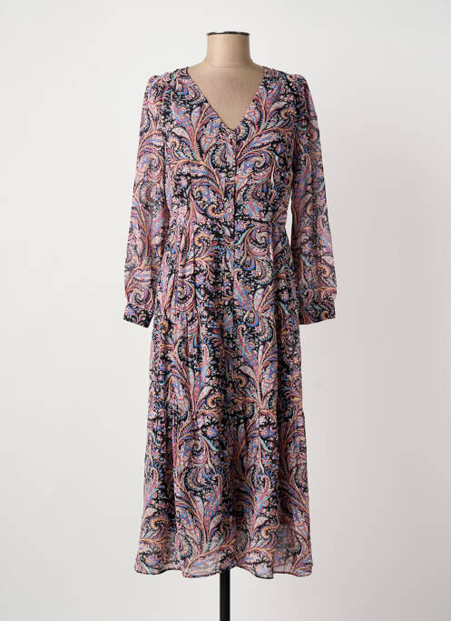 Rochie midi imprimeu floral mâneci lungi negru ARTLOVE femme