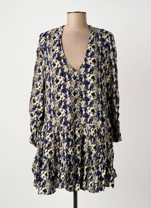 Rochie scurtă croială evazată mâneci lungi albastru ARTLOVE femme