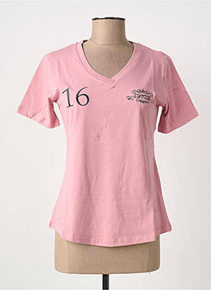 Tricou guler în v mâneci scurte roz COMPTOIR DU RUGBY femeie