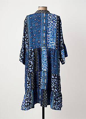 Rochie midi imprimeu fantezie mâneci lungi albastru ICONIQUE femeie