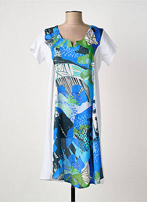 Rochie midi imprimeu fantezie mâneci scurte alb POISSONS BLANCS femeie