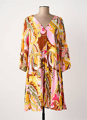 Rochie midi imprimeu fantezie mâneci lungi portocalie B.YOUNG femeie