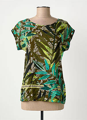 Tricou croială cambrată mâneci scurte verde GEISHA femeie