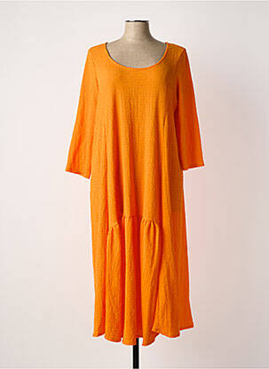 Rochie midi mâneci 3/4 mâneci 3/4 portocalie POISSONS BLANCS femeie