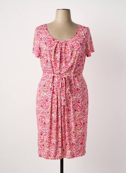 Rochie midi imprimeu fantezie mâneci scurte roz JULIE GUERLANDE femme