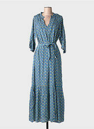 Rochie lungă imprimeu fantezie mâneci 3/4 albastru SURKANA femme
