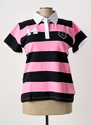 Polo imprimeu dungi mâneci scurte roz COMPTOIR DU RUGBY femeie