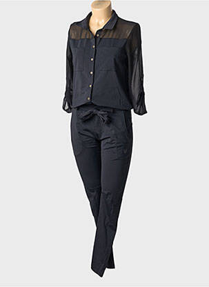 Salopetă-pantalon închidere cu nasturi pe față mâneci 3/4 negru HBT femeie