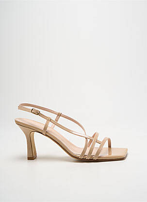 Sandale/pantofi decupați material neted toc de 7 la 9 cm bej JULIE DEE femeie