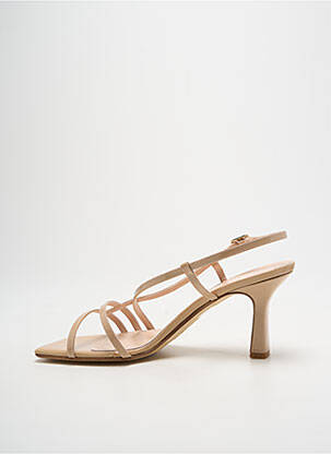 Sandale/pantofi decupați material neted toc de 7 la 9 cm bej JULIE DEE femeie