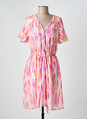 Rochie midi imprimeu fantezie mâneci scurte roz J&JOY femeie