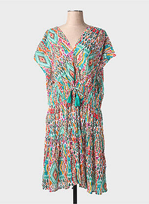 Rochie midi imprimeu fantezie mâneci scurte verde CHRISTINE LAURE femeie