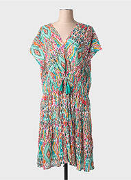 Rochie midi imprimeu fantezie mâneci scurte verde CHRISTINE LAURE femme