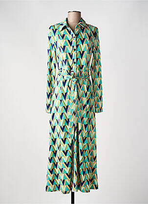 Rochie lungă imprimeu fantezie mâneci lungi verde BY SWAN femeie