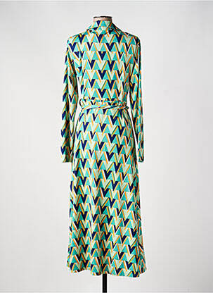Rochie lungă imprimeu fantezie mâneci lungi verde BY SWAN femeie