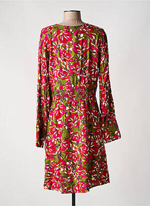Rochie midi imprimeu fantezie mâneci lungi roz ANGE femeie