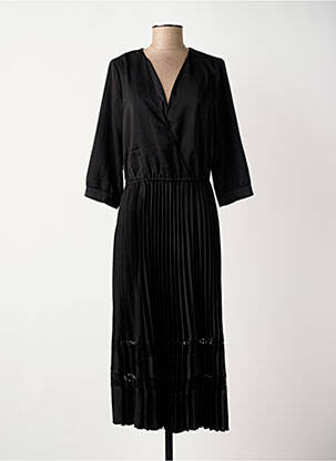 Rochie lungă croială cambrată mâneci 3/4 negru ELORA femeie
