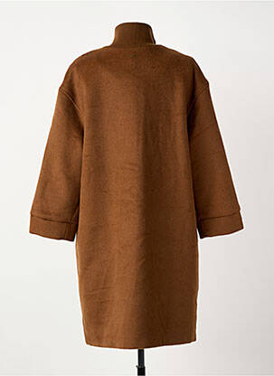 Palton lung croială cambrată fără glugă maro ELORA femeie