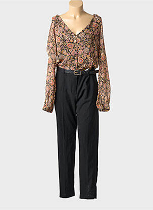 Salopetă-pantalon țesătură crep mâneci lungi negru ELORA femeie