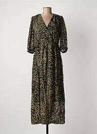 Rochie lungă croială cambrată mâneci 3/4 negru SEE U SOON femeie