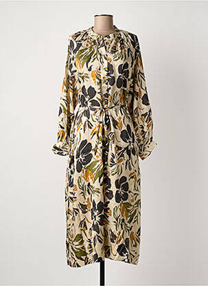 Rochie midi imprimeu fantezie mâneci lungi bej SEE U SOON femeie