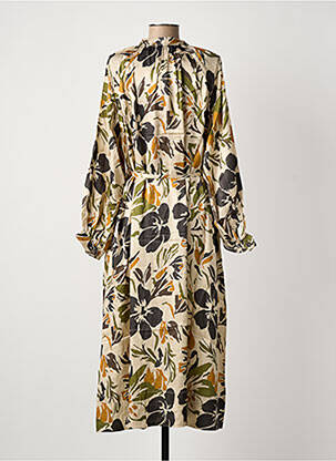 Rochie midi imprimeu fantezie mâneci lungi bej SEE U SOON femeie