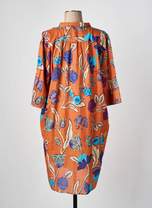 Rochie midi imprimeu floral mâneci scurte portocaliu BELLA JONES femme
