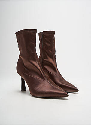 Botine/ghete material neted toc de 7 la 9 cm maro STRADIVARIUS femeie