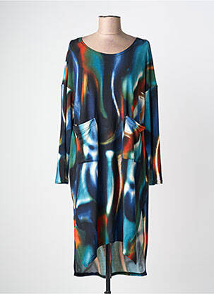 Rochie midi imprimeu fantezie mâneci lungi albastru 100 % FEMININ PARIS femeie