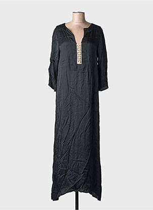 Rochie lungă croială fluidă mâneci 3/4 negru SEMIOLOGY femeie