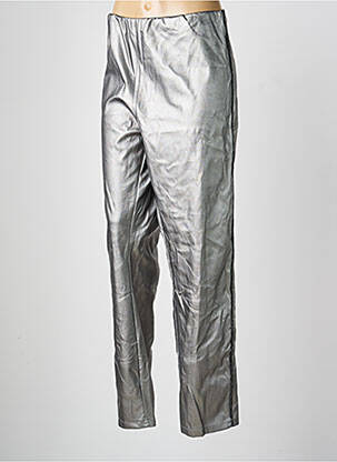 Pantalon drept talie elastică argintiu ONE O ONE femeie