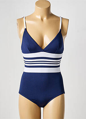 Costum de baie dintr-o singură piesă efect material satinat top triunghiuri albastru IODUS femeie