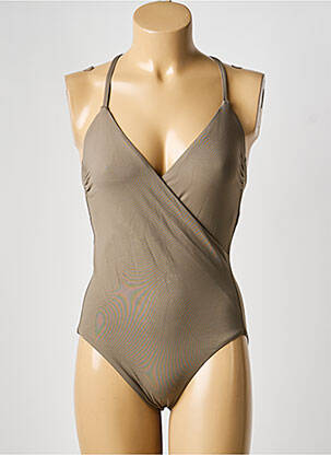 Costum de baie dintr-o singură piesă efect material satinat top triunghiuri verde IODUS femeie