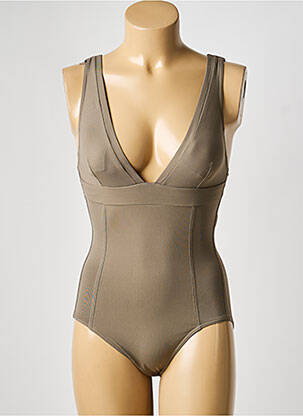 Costum de baie dintr-o singură piesă efect material satinat top triunghiuri verde IODUS femeie