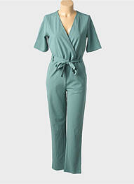 Salopetă-pantalon țesătură crep mâneci scurte verde JDY femme