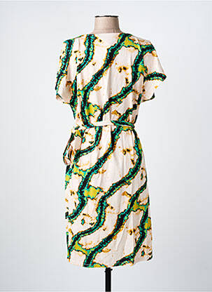 Rochie midi imprimeu fantezie mâneci scurte verde IVY BEAU femeie