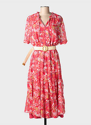 Rochie midi imprimeu floral mâneci scurte roșu CHRISTINE LAURE femeie