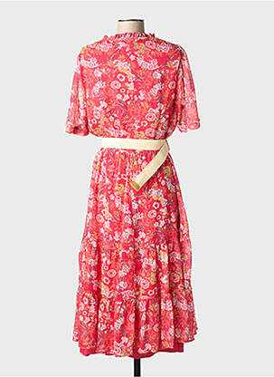 Rochie midi imprimeu floral mâneci scurte roșu CHRISTINE LAURE femeie