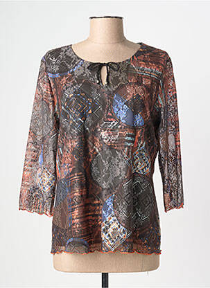 Top imprimeu fantezie mâneci 3/4 maro CHRISTINE LAURE femme