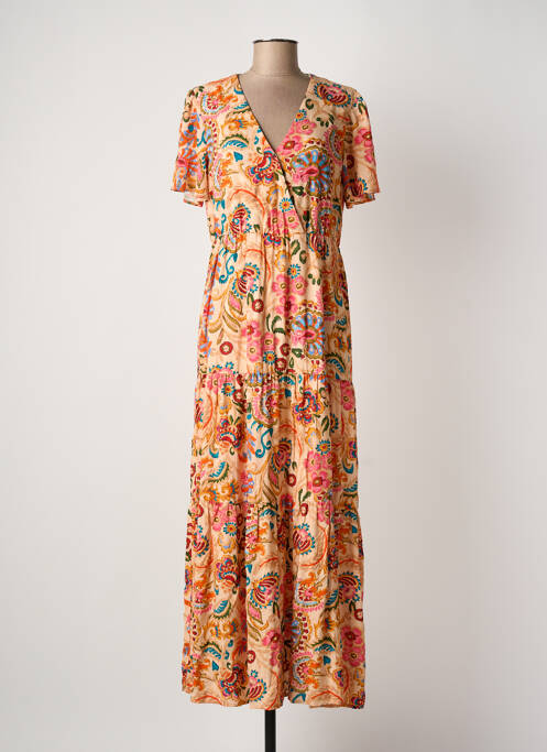 Rochie lungă imprimeu fantezie mâneci scurte portocaliu C'EST BEAU LA VIE femme