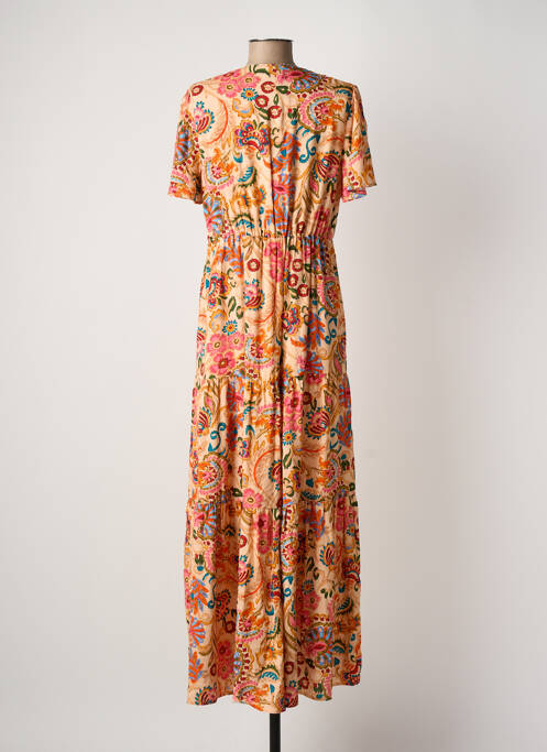 Rochie lungă imprimeu fantezie mâneci scurte portocaliu C'EST BEAU LA VIE femme