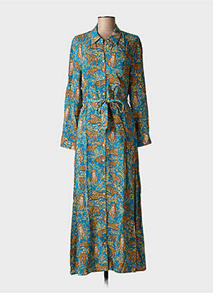 Rochie lungă țesătură poplin mâneci lungi albastru GRACE & MILA femeie