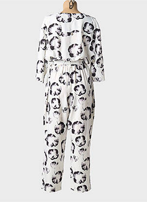 Salopetă-pantalon țesătură crep mâneci 3/4 alb YES.ZEE femeie