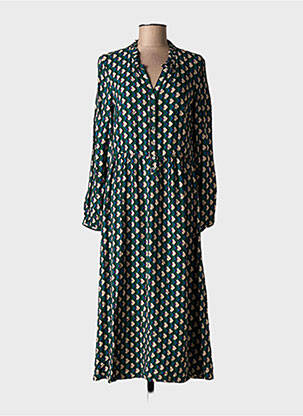 Rochie lungă imprimeu fantezie mâneci lungi verde C'EST BEAU LA VIE femeie