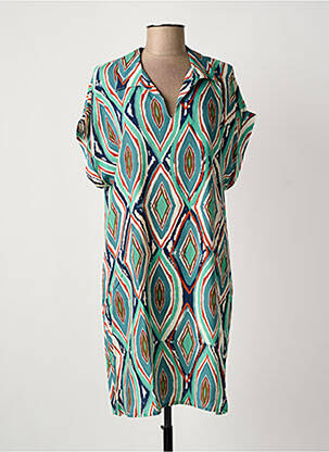 Rochie midi imprimeu fantezie mâneci scurte verde GEVANA femme